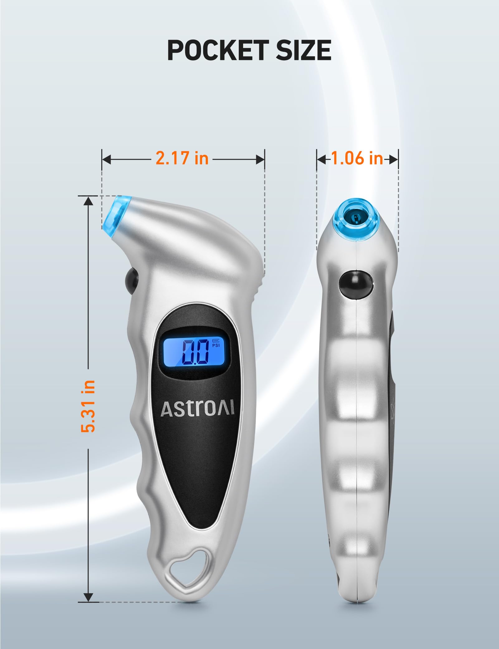 AstroAI Digital Tire Pressure Gauge 0-150PSI Calibrated to ANSI B40.7 +/-1PSI, Accurate in 0.1 Increments, Tire Repair Tools 4 Pressure Measurements for Car Truck with Backlight LCD, Silver
