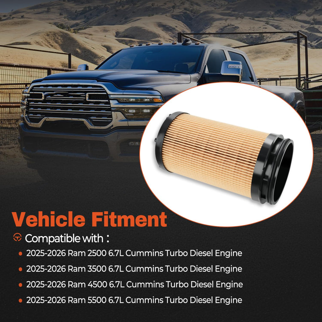 6.7L Cummins Diesel Engine Oil Filter Compatible with 2025 2026 Dodge Ram 2500 3500 4500 5500 6.7L Cummins Turbo Diesel Engine Replace 68677810AA