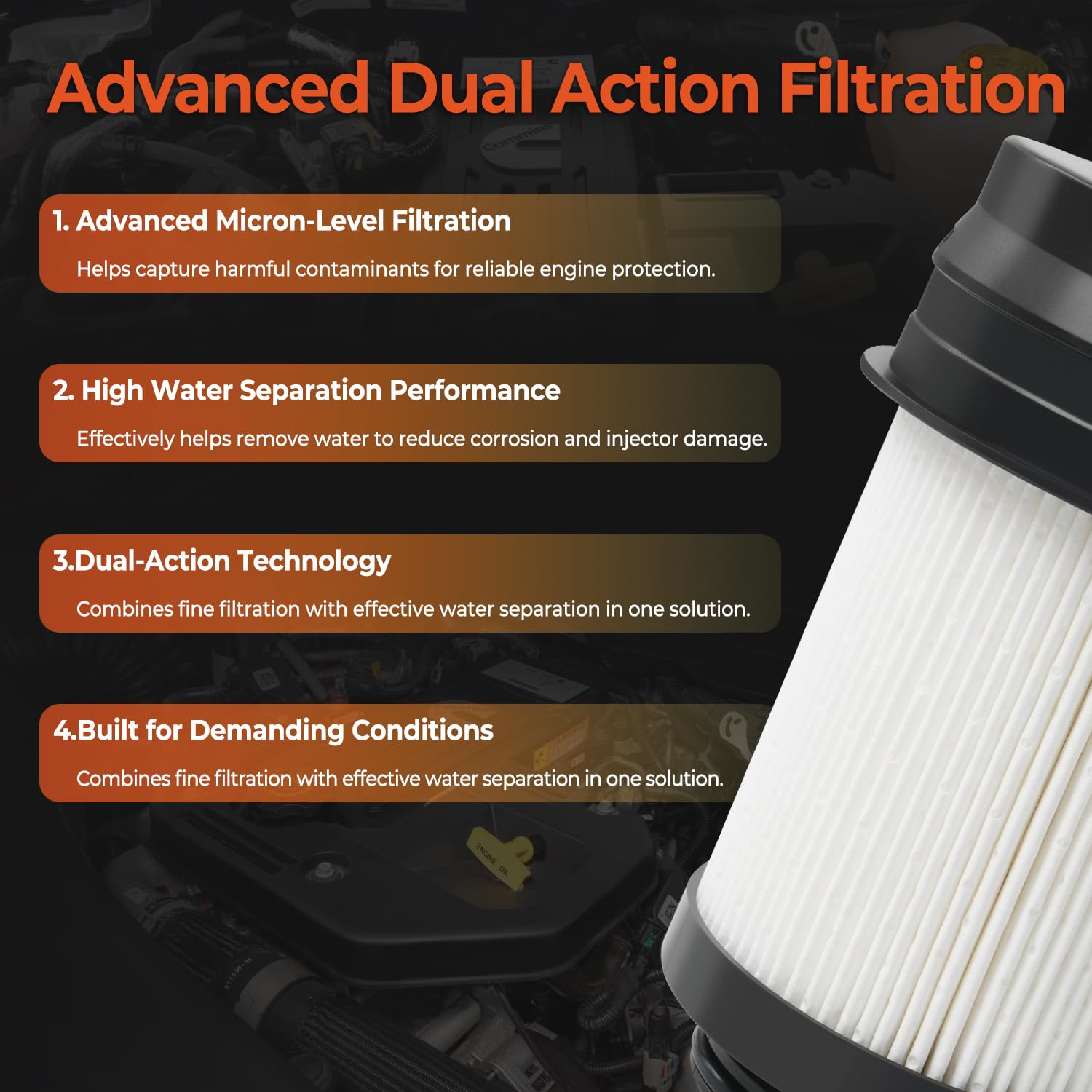 6.7L Cummins Diesel Engine Oil Filter Compatible with 2025 2026 Dodge Ram 2500 3500 4500 5500 6.7L Cummins Turbo Diesel Engine Replace 68677810AA