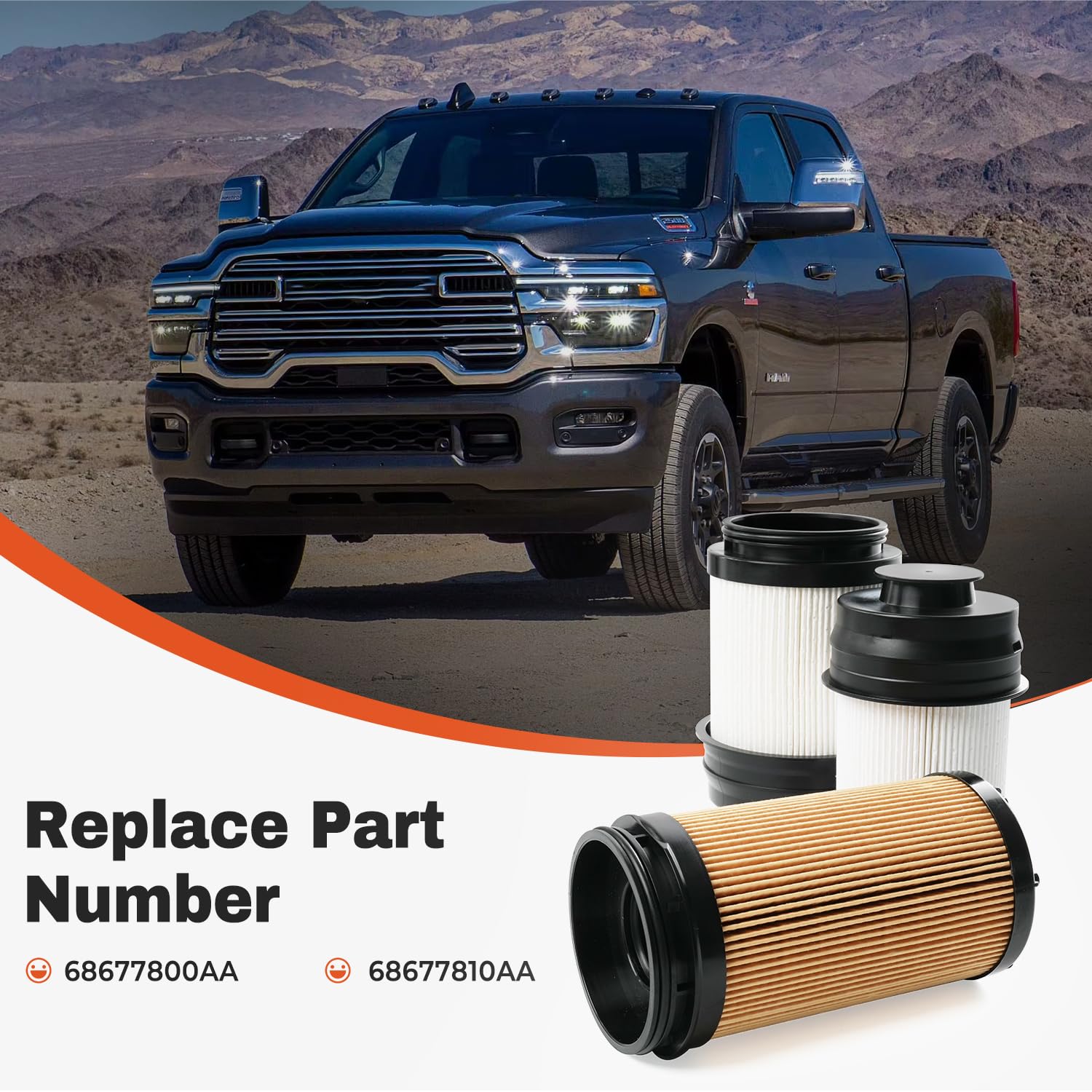 6.7L Cummins Diesel Engine Oil Filter Compatible with 2025 2026 Dodge Ram 2500 3500 4500 5500 6.7L Cummins Turbo Diesel Engine Replace 68677810AA