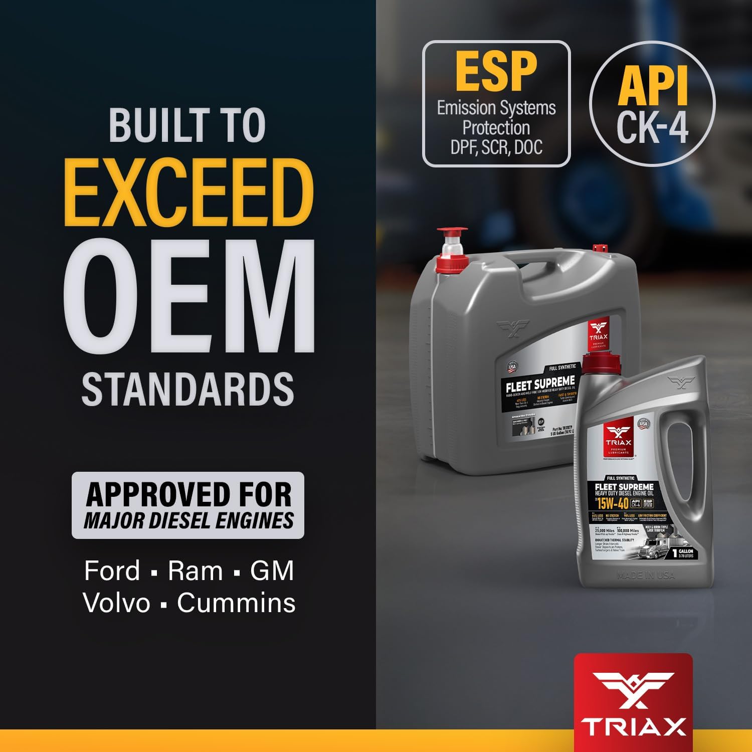 Triax Fleet Supreme 15W-40 API CK-4 Full Synthetic Heavy Duty Diesel Engine Oil | Moly Boron Friction Modified | Extended Drain (5 Gallon)
