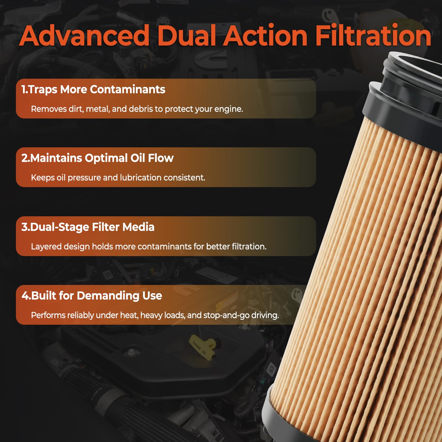 6.7L Cummins Diesel Engine Oil Filter Compatible with 2025 2026 Dodge Ram 2500 3500 4500 5500 6.7L Cummins Turbo Diesel Engine Replace 68677810AA