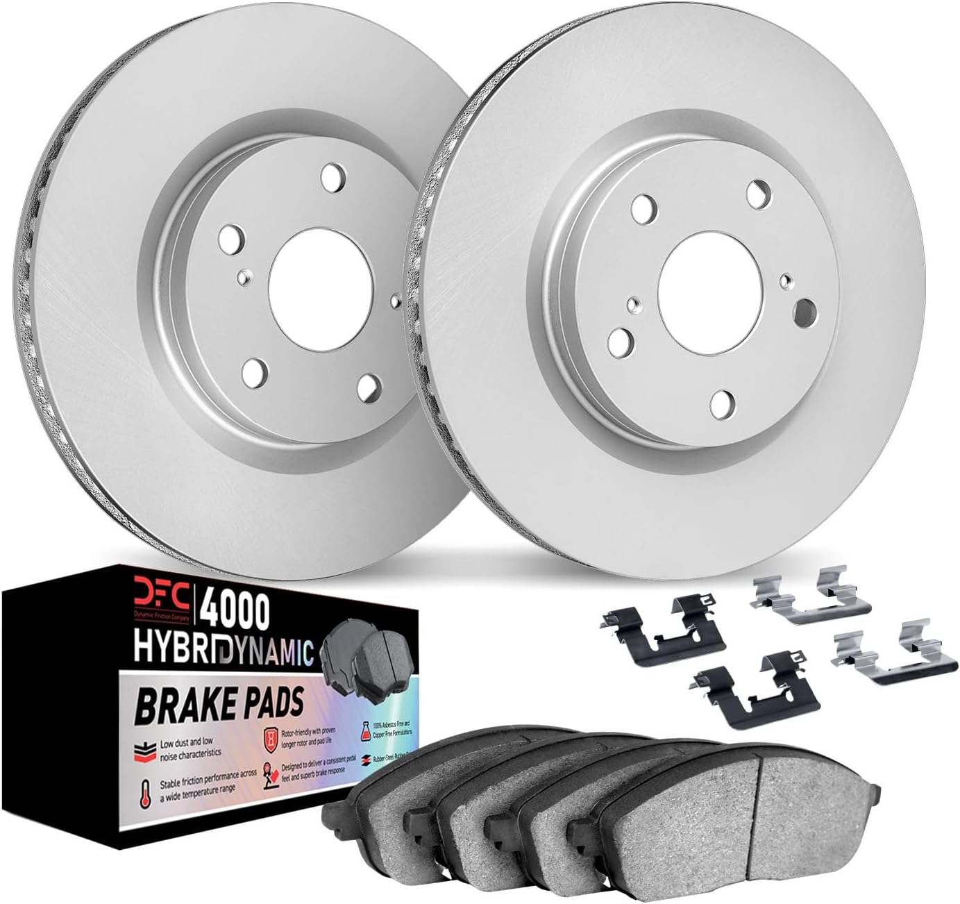 Dynamic Friction Company Front Brake Kit Fits 2001-2007 Toyota Highlander| 4000 HybriDynamic Pads, Blank Rotors| Hardware 12" Front