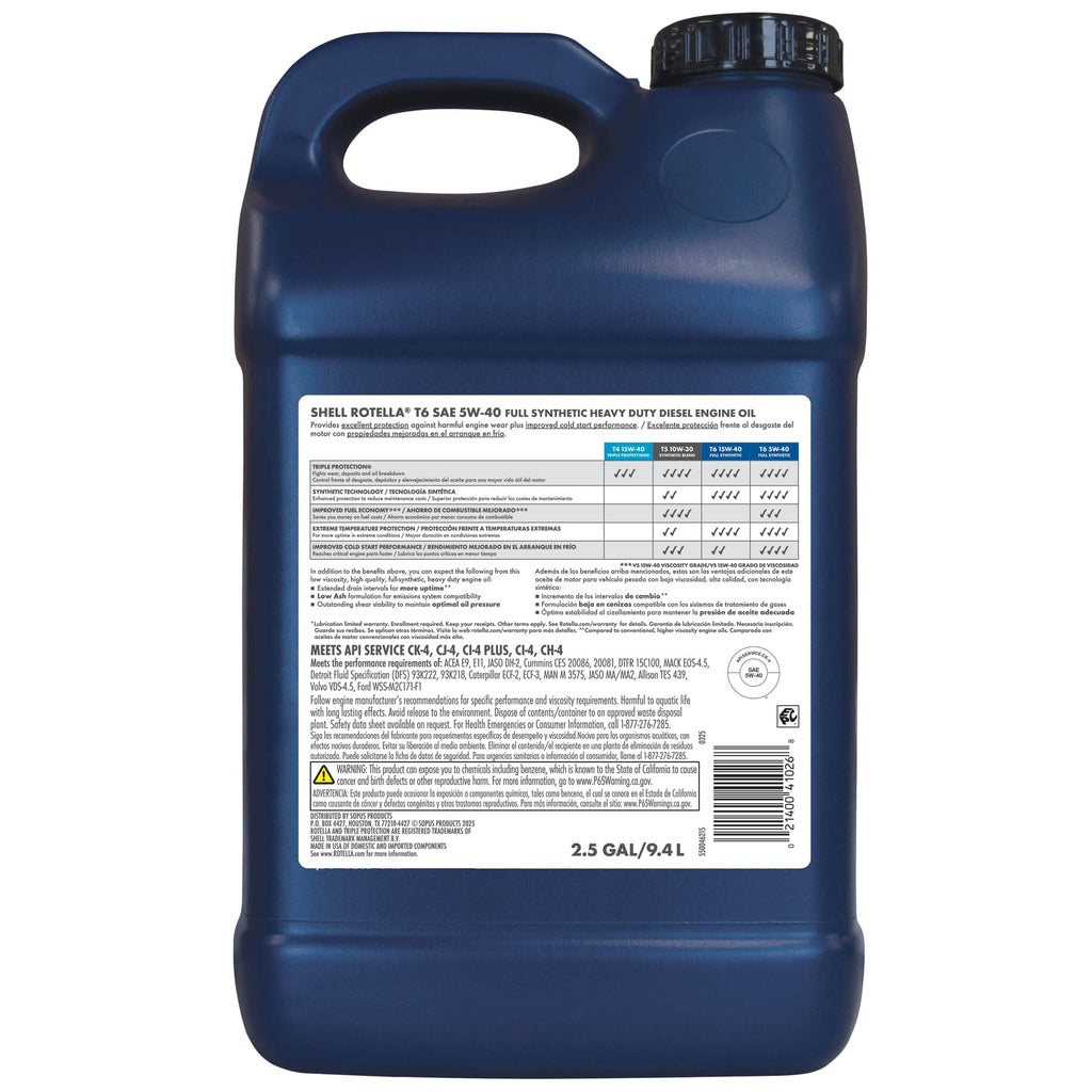 Shell Rotella T6 Full Synthetic Heavy Duty Engine Oil 5W-40, 55 Gallon Drum