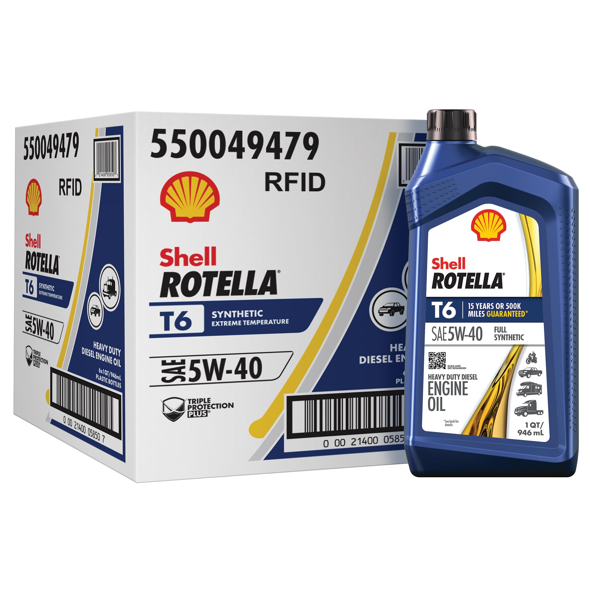 Shell Rotella T6 Full Synthetic Heavy Duty Engine Oil 5W-40, 55 Gallon Drum