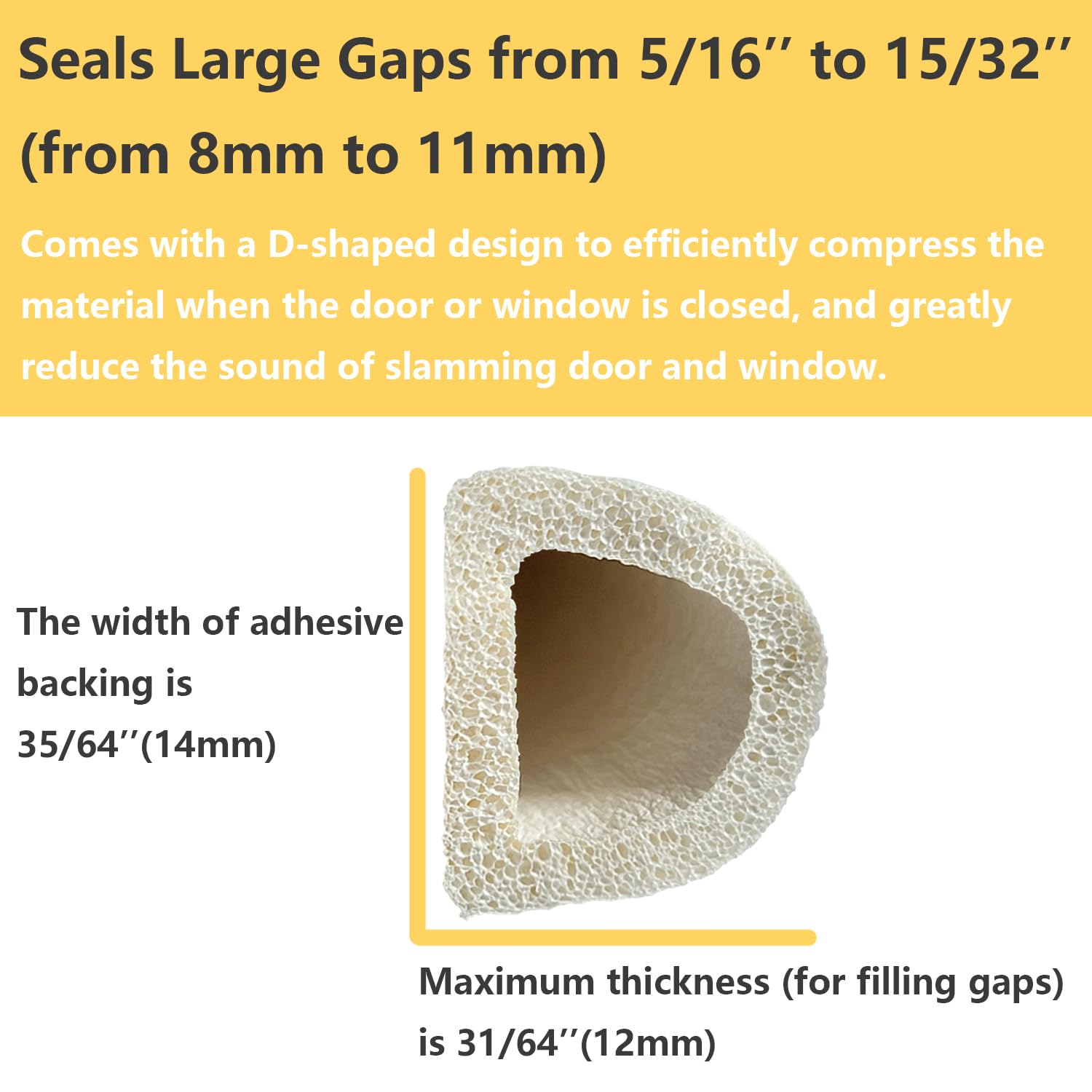 VITAM AMO Weather Stripping Seal Strip for Doors/Windows 18 Feet, Self-Adhesive Backing Seals Large Gap (from 5/16 inch to 15/32 inch), Easy Cut to Size