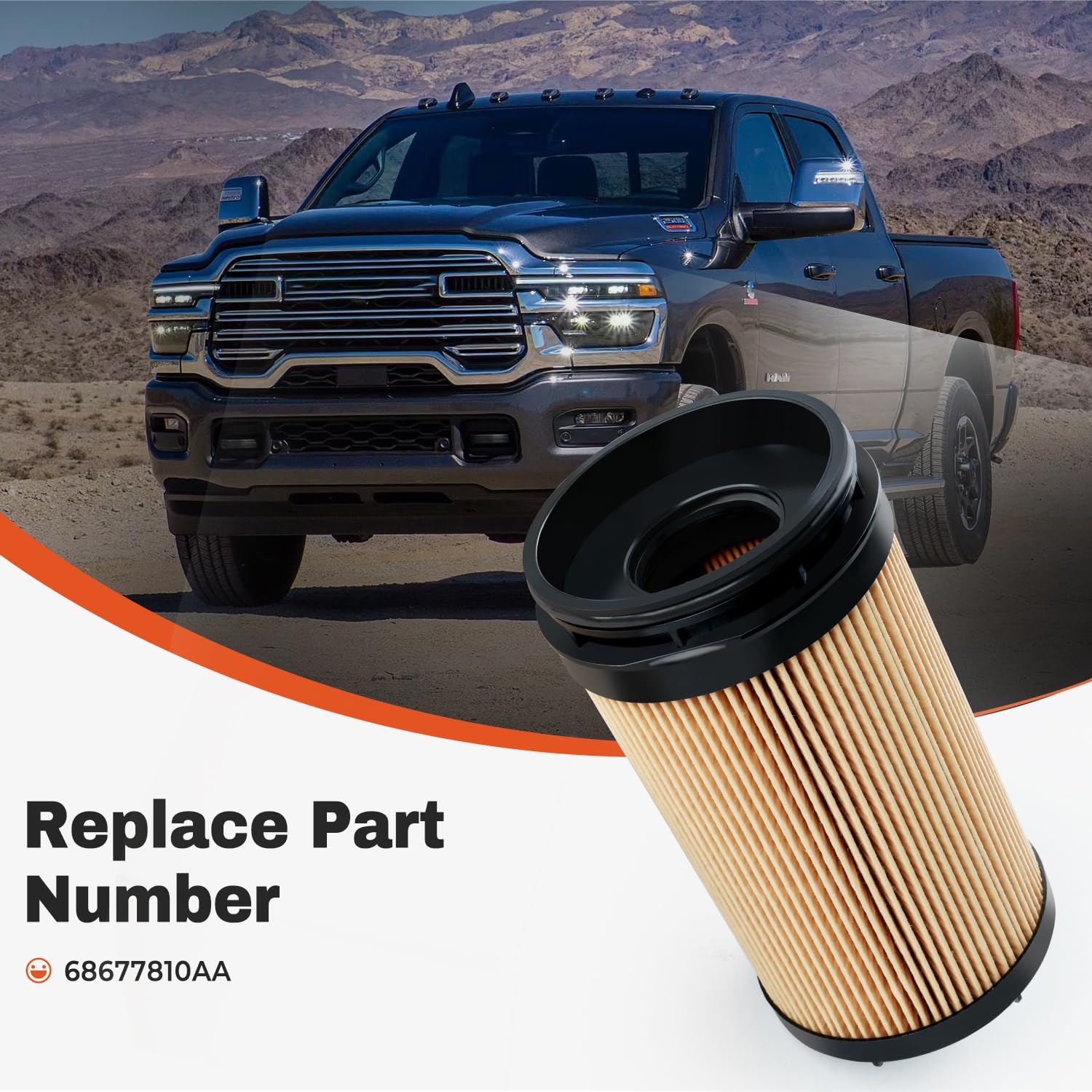 6.7L Cummins Diesel Engine Oil Filter Compatible with 2025 2026 Dodge Ram 2500 3500 4500 5500 6.7L Cummins Turbo Diesel Engine Replace 68677810AA