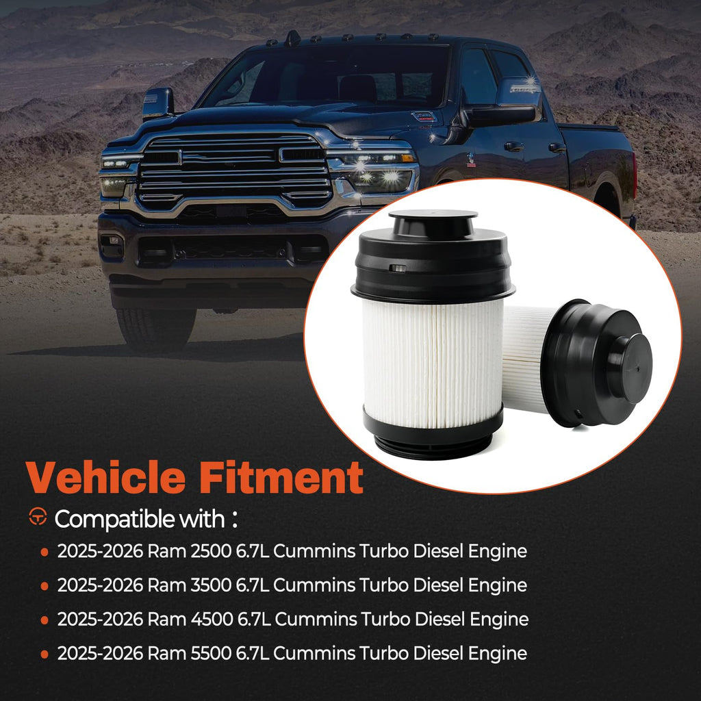 6.7L Cummins Diesel Engine Oil Filter Compatible with 2025 2026 Dodge Ram 2500 3500 4500 5500 6.7L Cummins Turbo Diesel Engine Replace 68677810AA