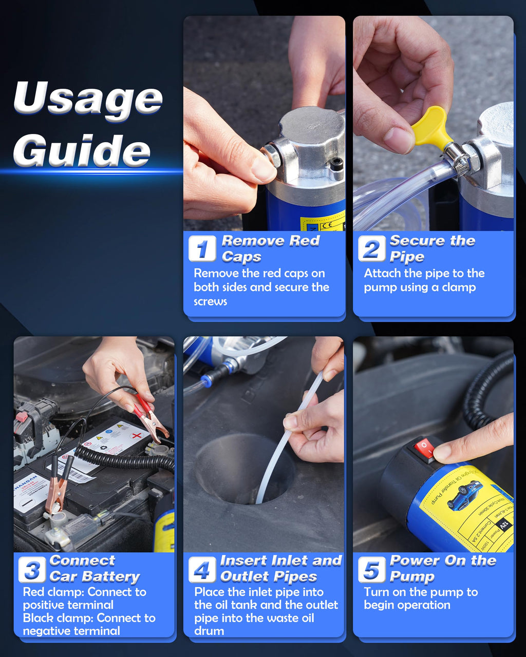 Oil Pump 12V 100W, Oil Extractor Pump for Engine Oil Change, Electric Fluid Transfer Pump for Motor Oil, Gear Oil, Transmission Fluid Removal, Self-Priming Oil Transfer Pump for Car, Mower, Marine