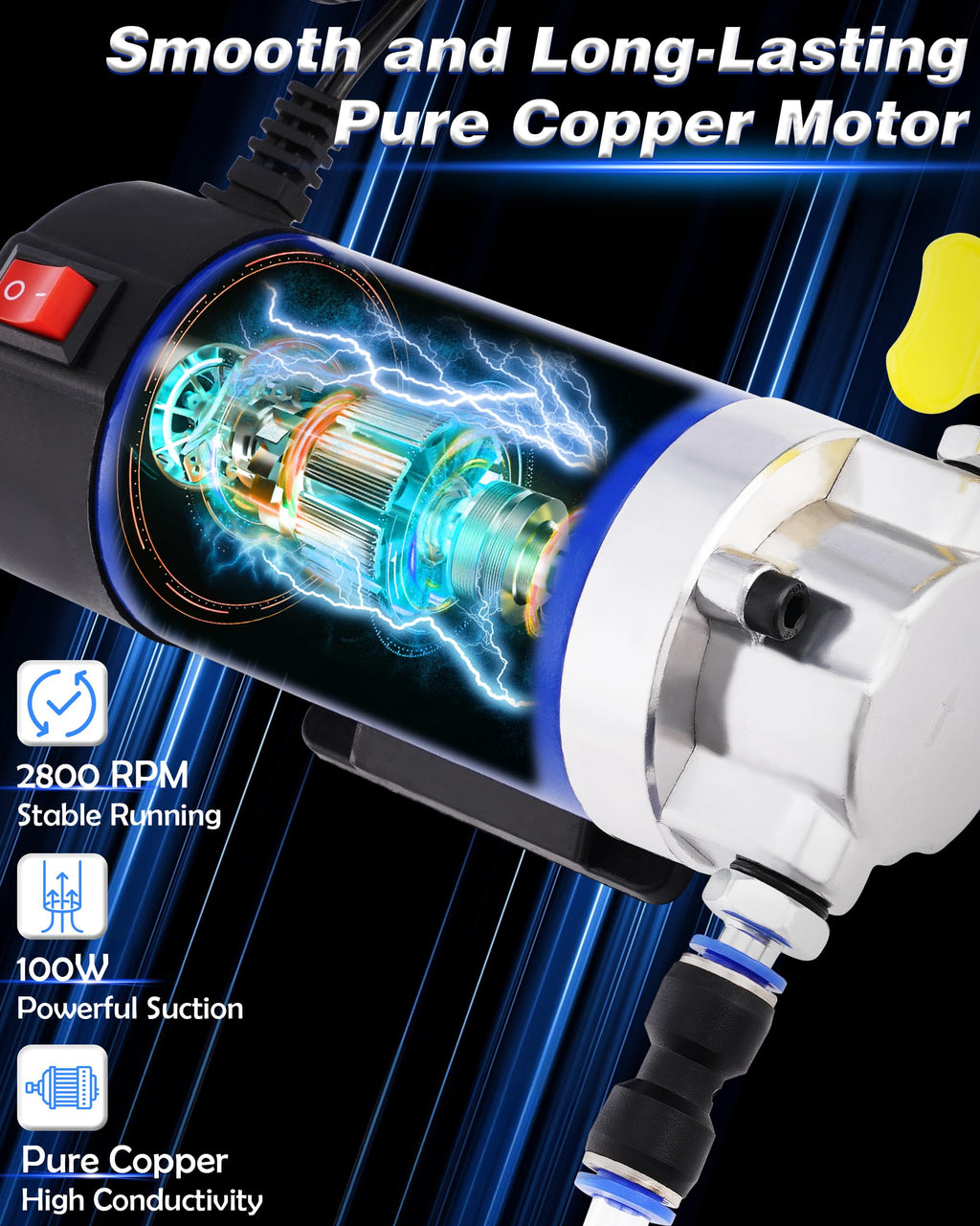 Oil Pump 12V 100W, Oil Extractor Pump for Engine Oil Change, Electric Fluid Transfer Pump for Motor Oil, Gear Oil, Transmission Fluid Removal, Self-Priming Oil Transfer Pump for Car, Mower, Marine