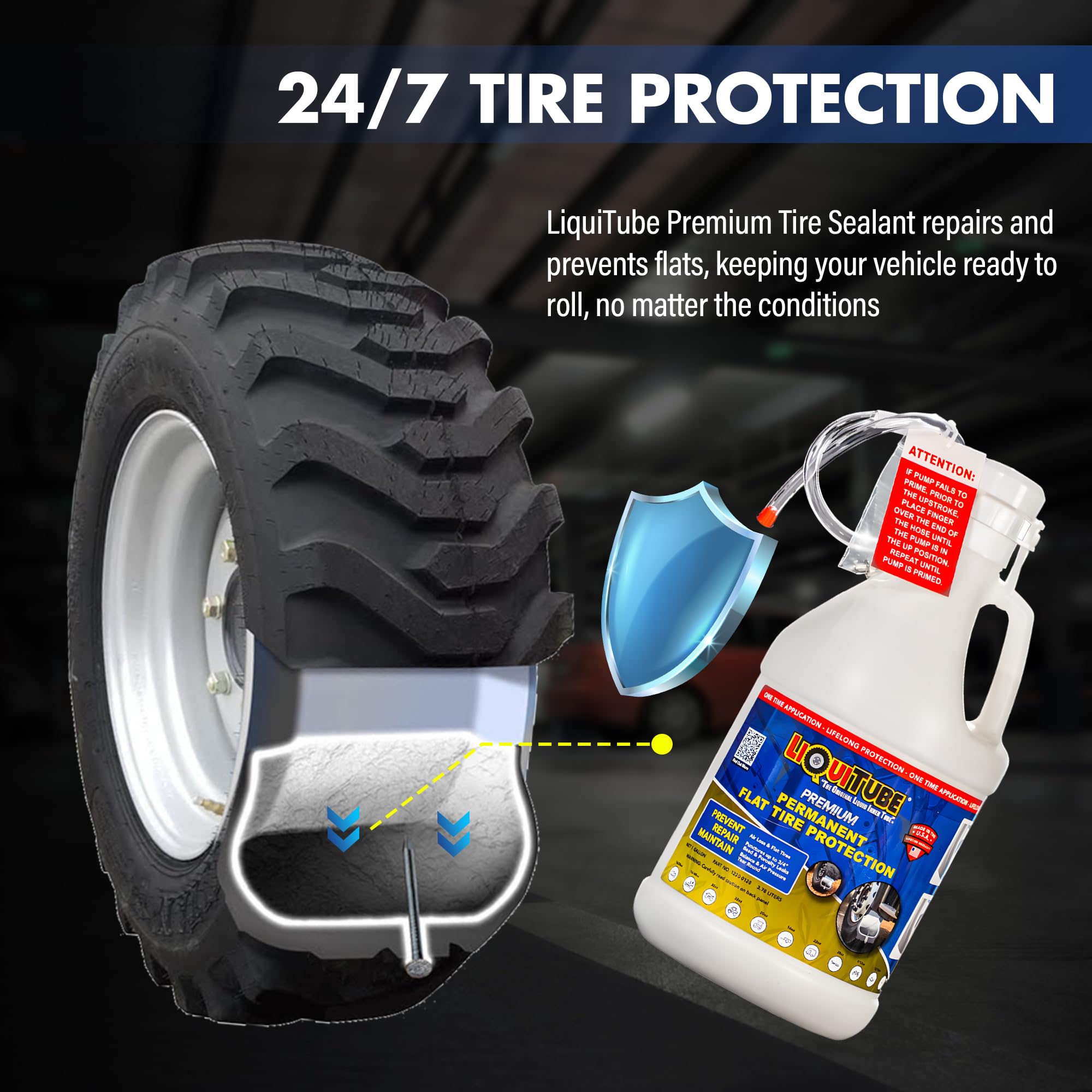 Premium Heavy Duty Tire Sealant - Permanent Flat Tire Protection for Trailer and Off Road Tires - Maintain Air Pressure, Balance - Seal Punctures, Bead, Rim, Tire Weathering Leaks (16 oz)