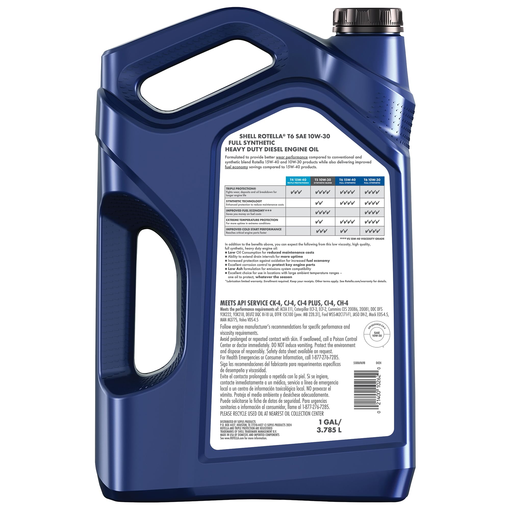 Shell Rotella T6 Full Synthetic Heavy Duty Engine Oil 5W-40, 55 Gallon Drum