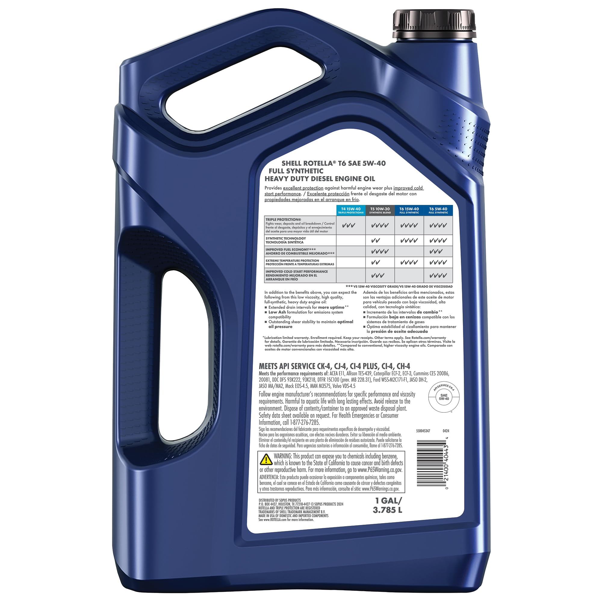 Shell Rotella T6 Full Synthetic Heavy Duty Engine Oil 5W-40, 55 Gallon Drum